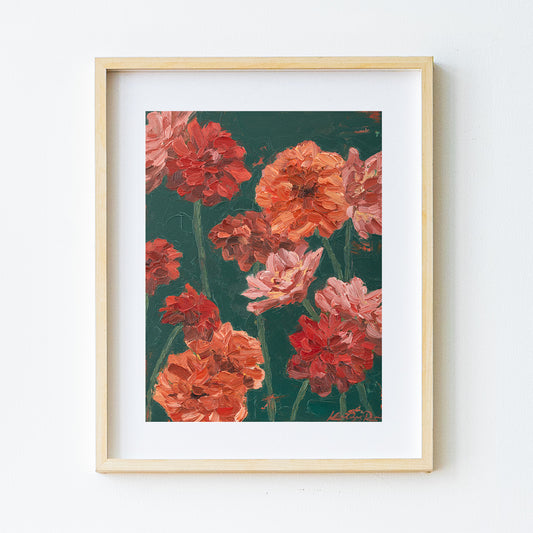 Dahlias in Teal Print