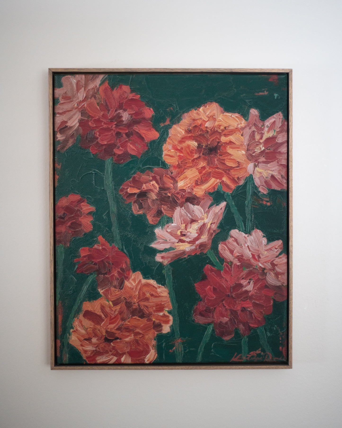 Dahlias in Teal Framed Replica Print