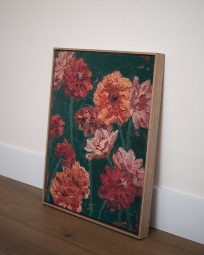 Dahlias in Teal Framed Replica Print