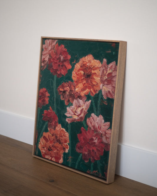 Dahlias in Teal Framed Replica Print